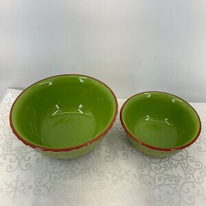 Temptations Old World Rustic Green Mixing Bowls Set Of Two Durable Embossed Oven